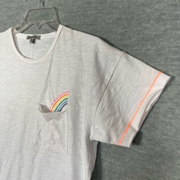 Lisa Todd Pocket Full Rainbow Embroidered Tee Womens Medium White Crew T-Shirt - Picture 3 of 12
